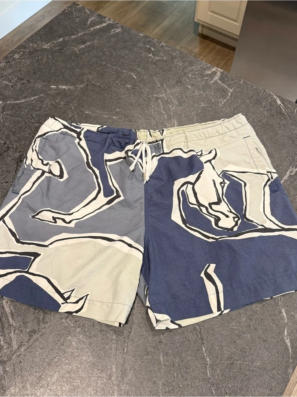 Hermes geometric equestrian swim trunks men XL blue READ